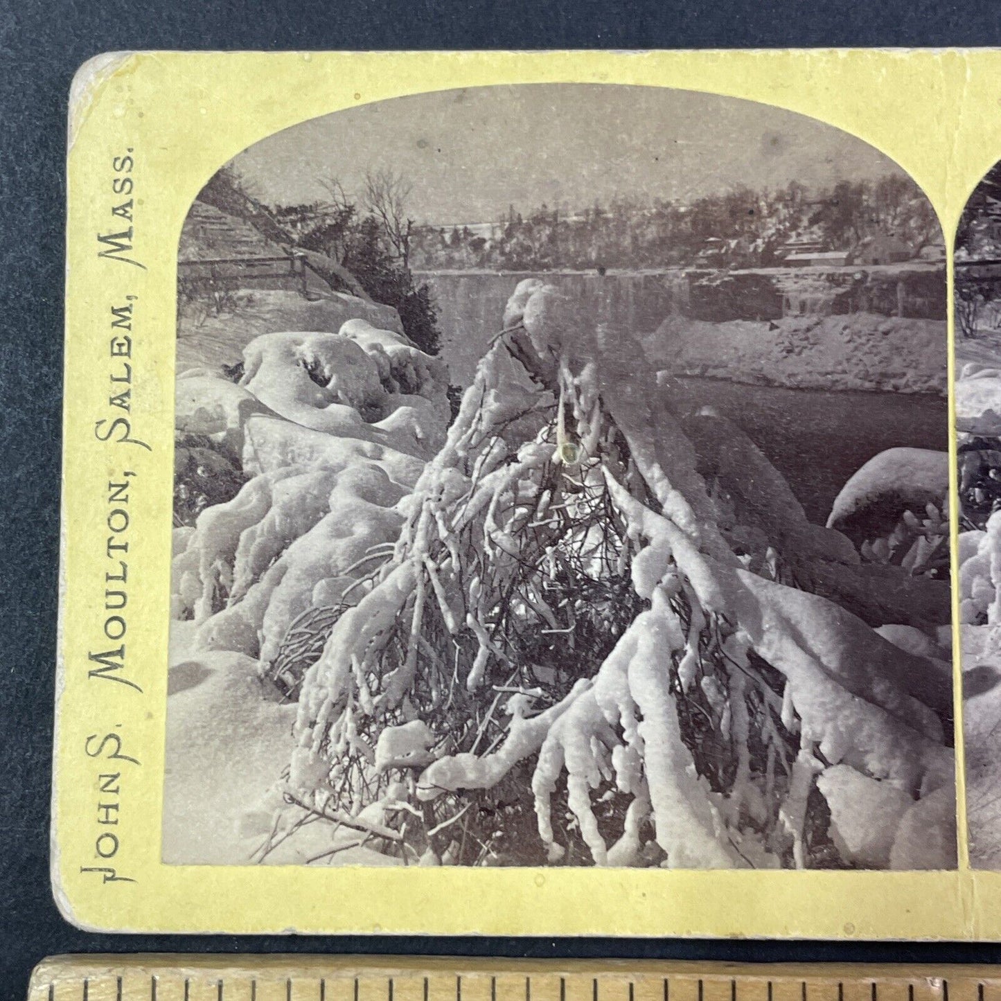 Niagara Falls From Luna Island Stereoview J.S. Moulton Antique c1870s Y1758