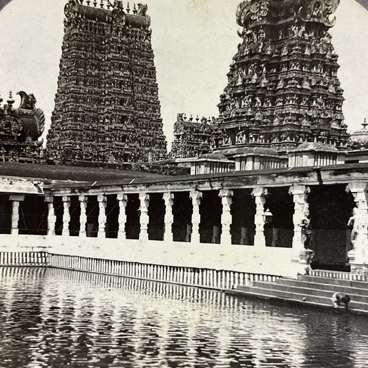 Antique 1910 Arulmigu Meenakshi Sundaraswarar Temple Stereoview Photo Card P4464