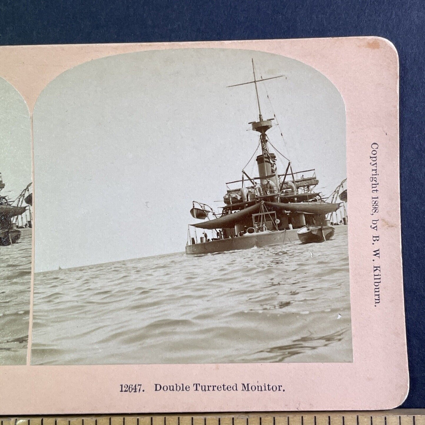 US Navy Gunship Patrol Vessel Stereoview BW Kilburn Antique c1898 X2844