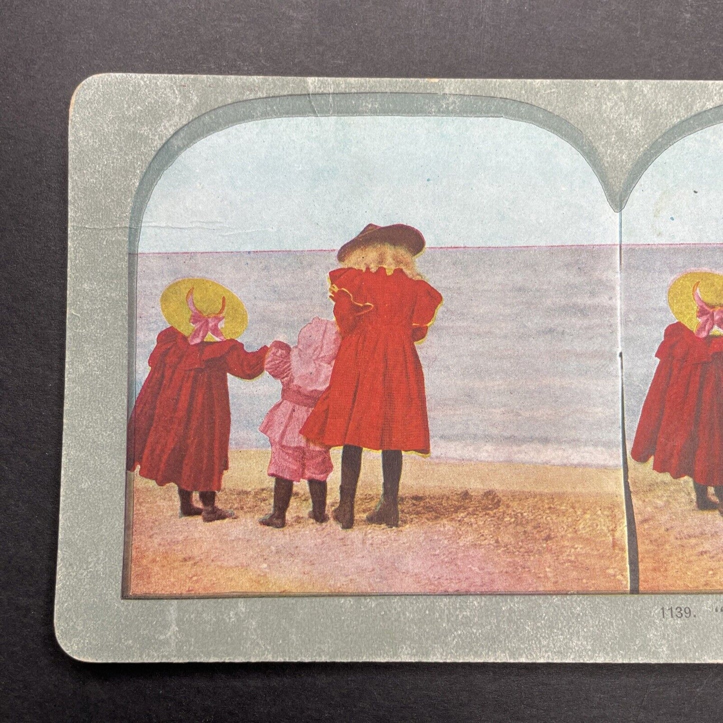 Antique 1898 Children In Beach Attire Stereoview Photo Card P580-042