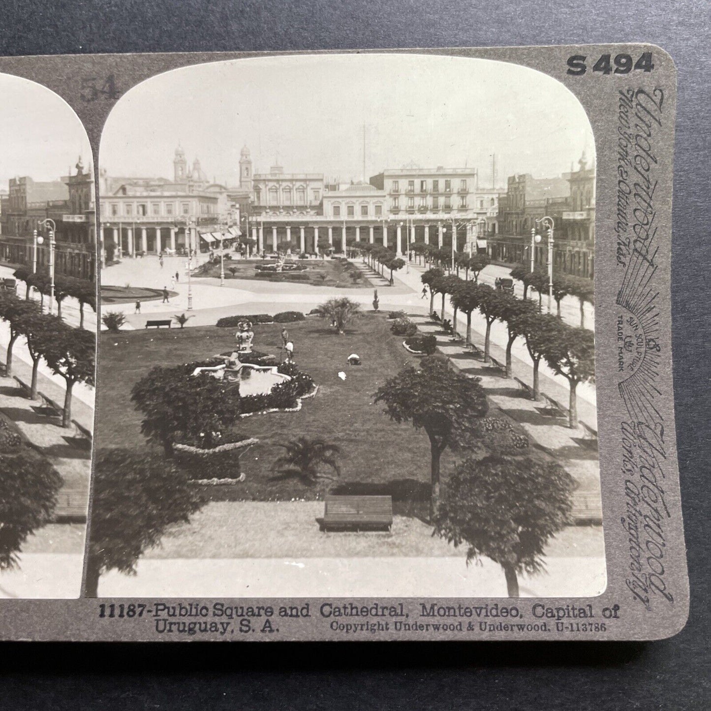 Antique 1905 Montevideo Uruguay Public Square Stereoview Photo Card P1301