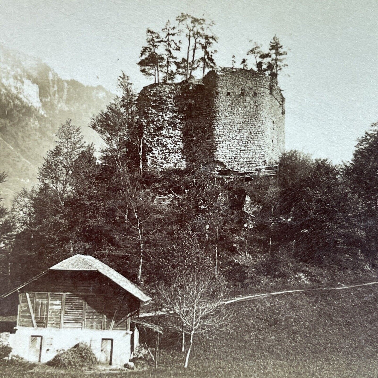 Antique 1885 Blue Beard's Castle Interlaken Swiss Stereoview Photo Card P3935