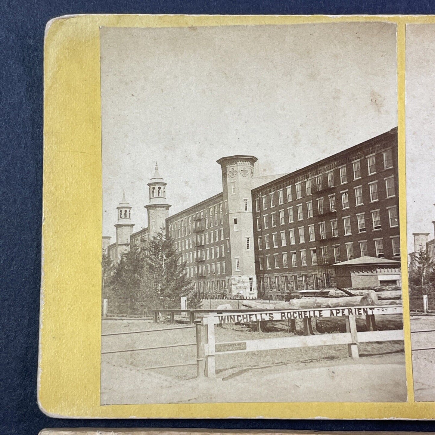 Pacific Mills Lawrence MA Stereoview Winchell's Aperient Antique c1872 X2588