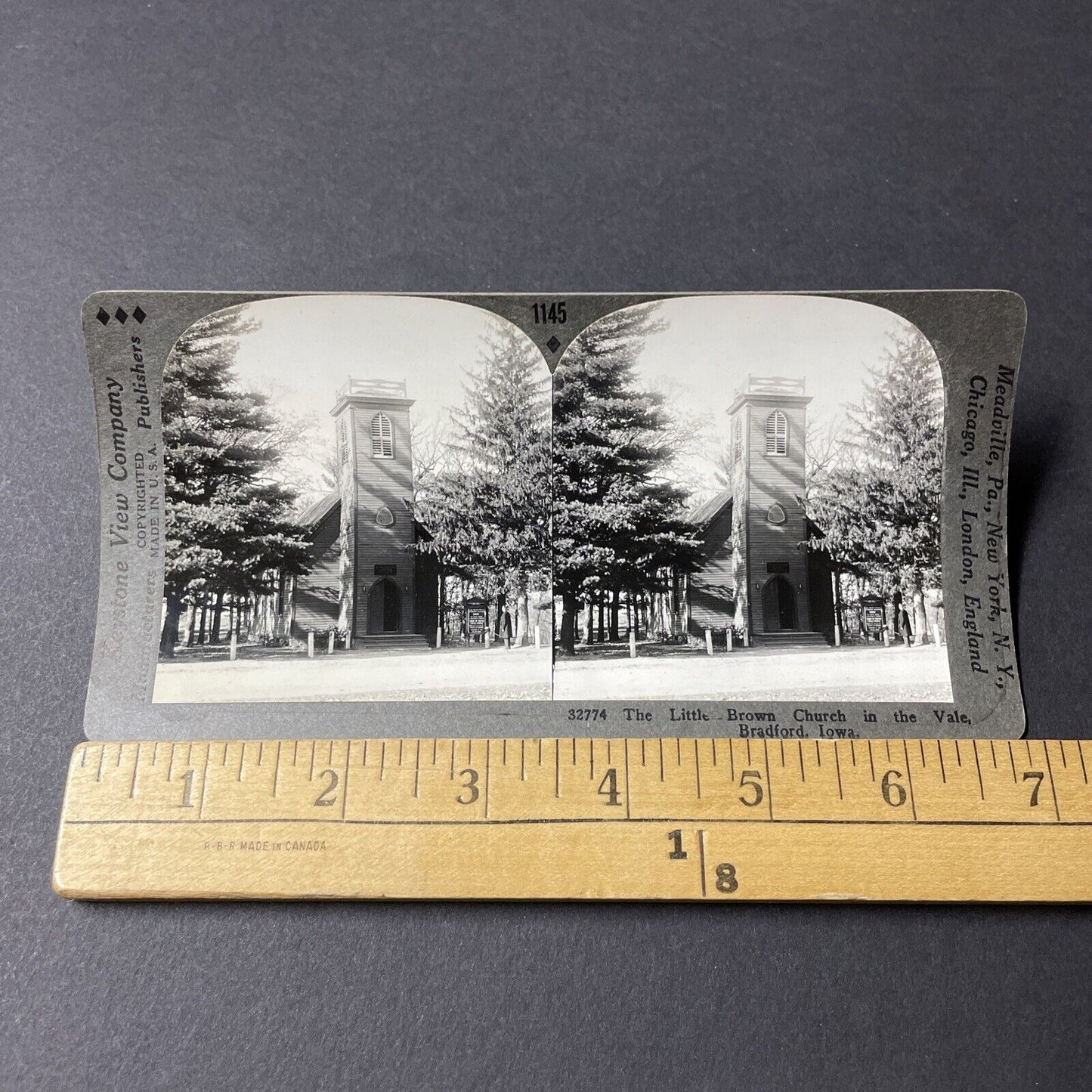 Antique 1910s Small Church In Bradford Iowa Stereoview Photo Card V2591