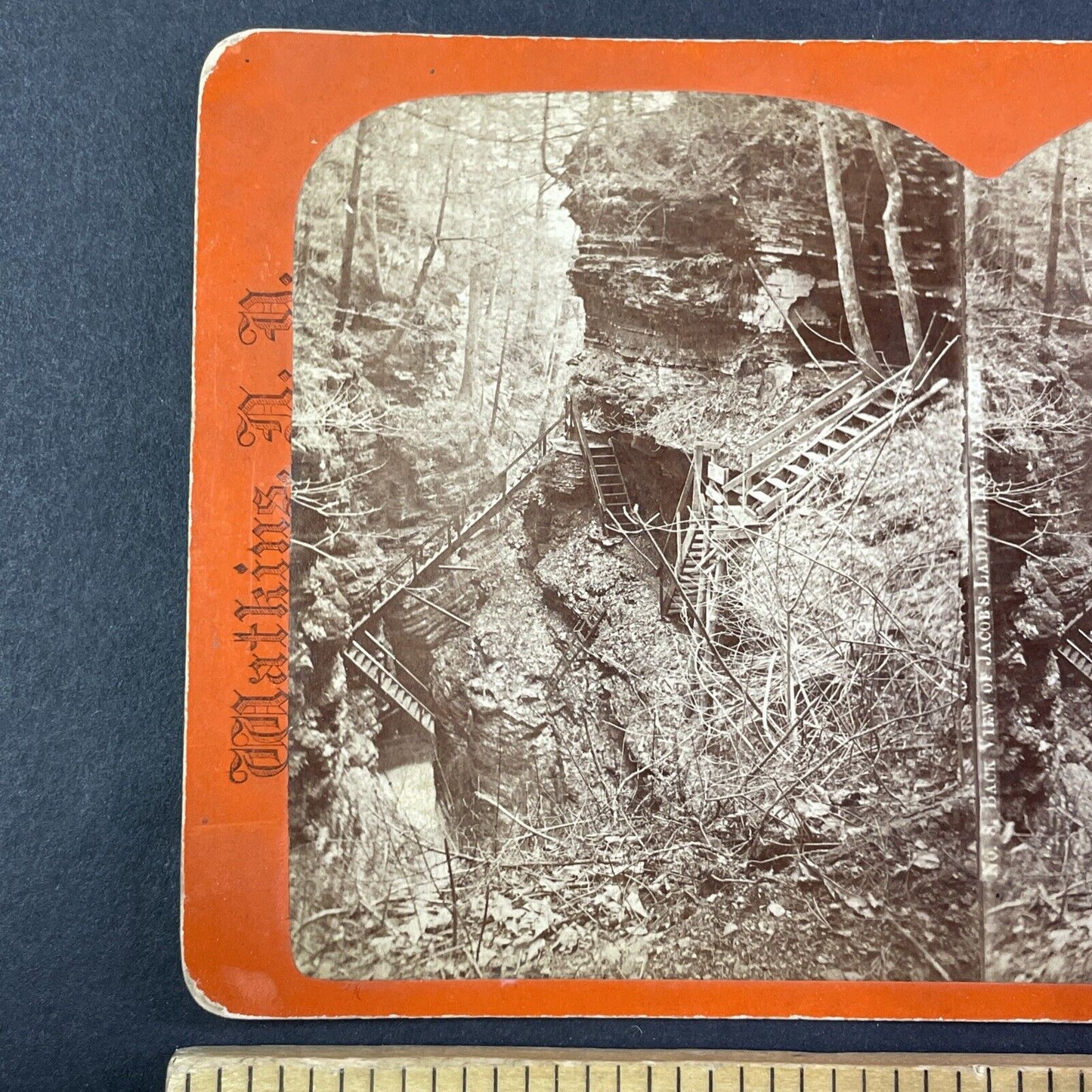 Watkins Glen Back View New York Stereoview R.D. Crum Antique c1870s Y1819