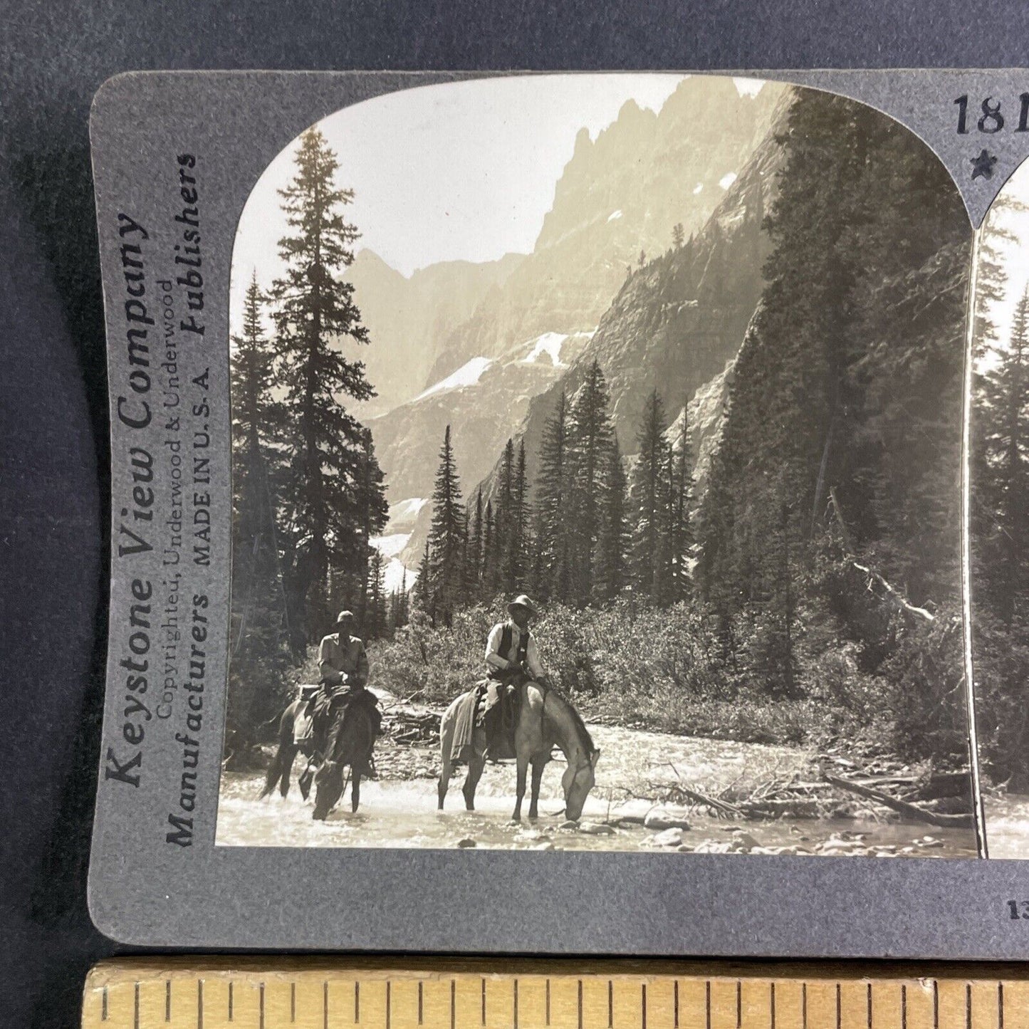 Cowboys on Horses Glacier National Park Stereoview Montana Antique c1906 Y1173