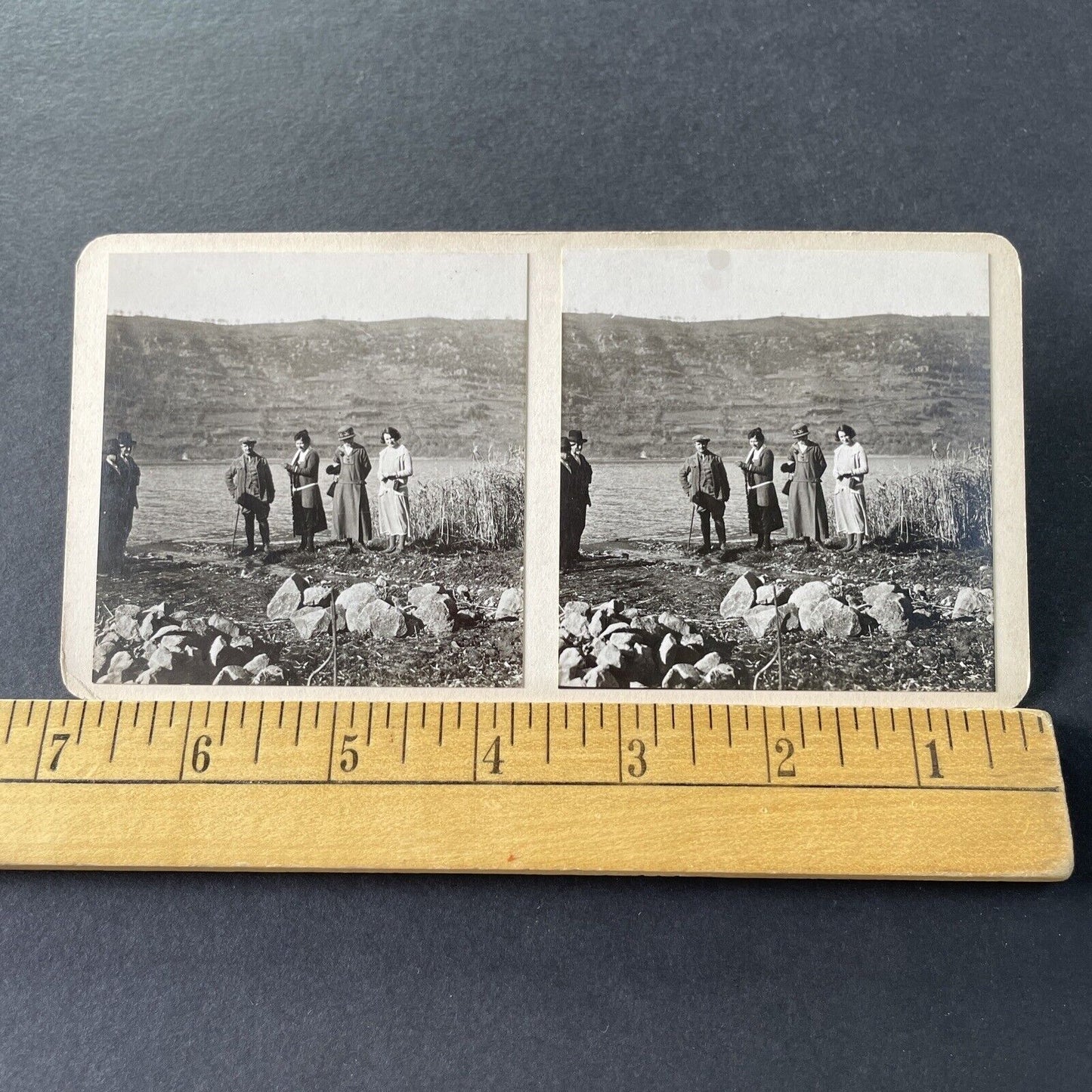 Antique 1925 Wealthy Family Lake Nemi Italy OOAK Stereoview Photo Card P3269