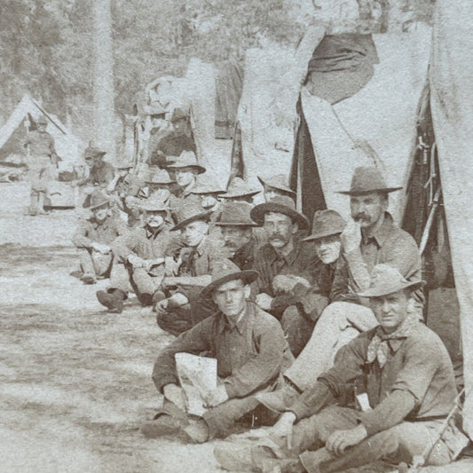 Antique 1898 US Army Soldiers Tampa Bay Florida Stereoview Photo Card P2357