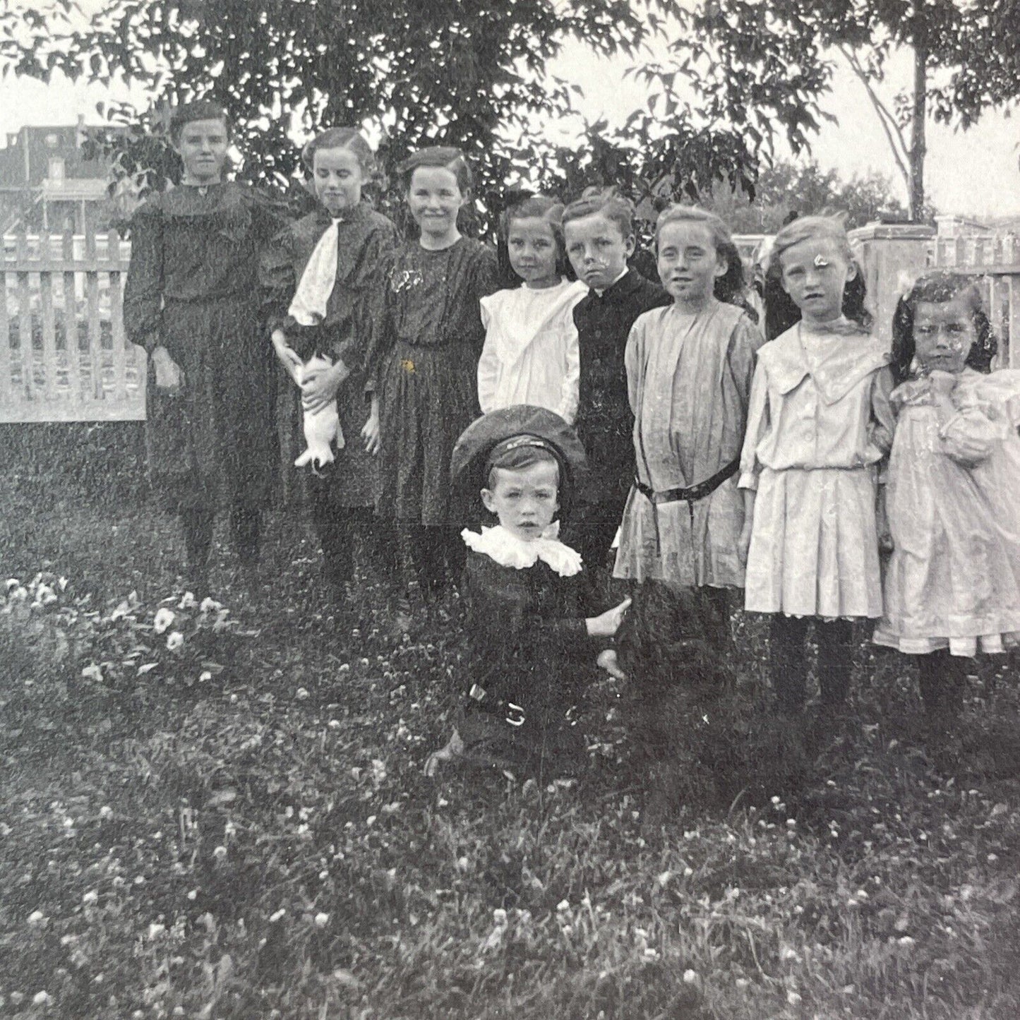 A Group of Wealthy Children in a Yard Stereoview OOAK Antique c1908 Y2726