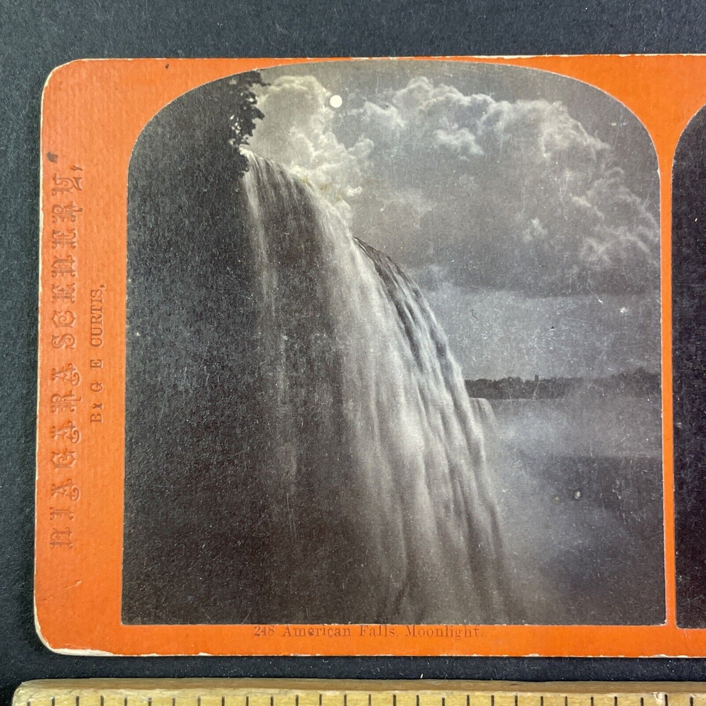 Niagara Falls U.S.A. Side at Night Stereoview G.E. Curtis Antique c1870s Y2853