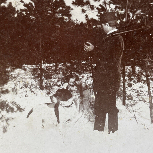 Antique 1895 Man With His Hunting Dogs Stereoview Photo Card P2725