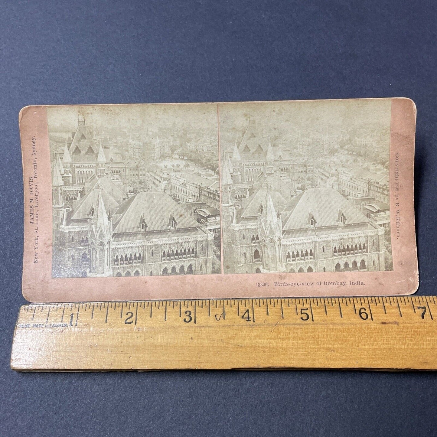 Antique 1899 Bombay Mumbai India City Center Stereoview Photo Card Q2221