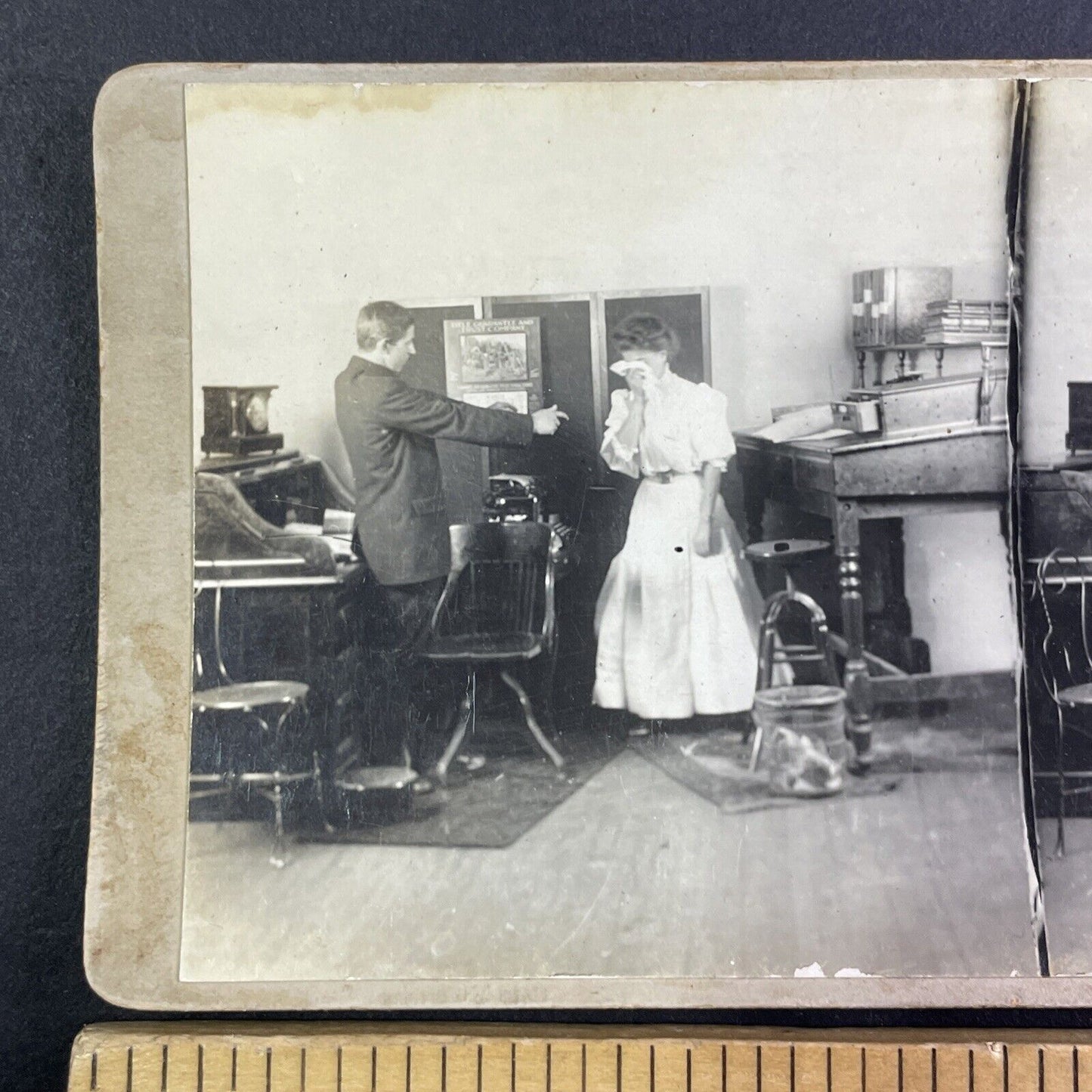 Title Guarantee & Trust Company Secretary Fired Stereoview Antique c1910s Y1315