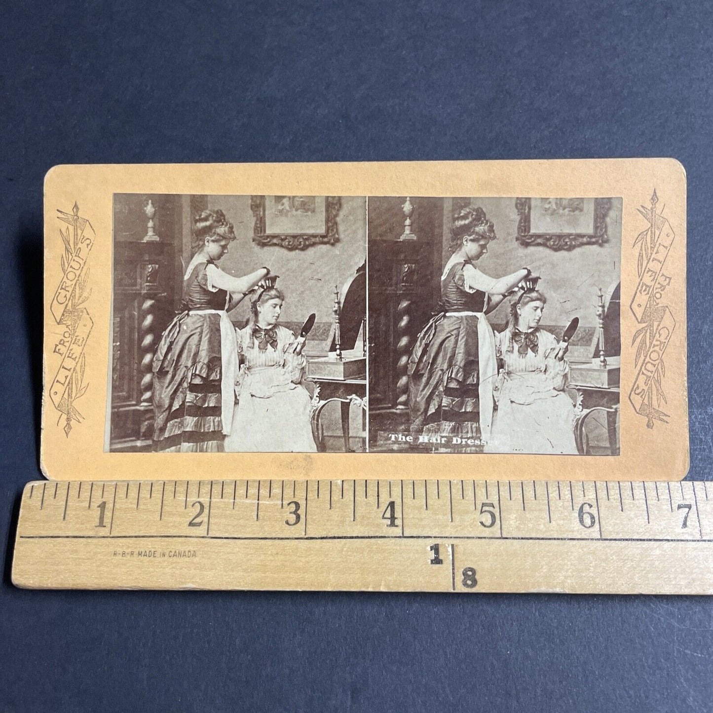 Antique 1870s Hairdresser Fixes Wealthy Womans Hair Stereoview Photo Card P4628