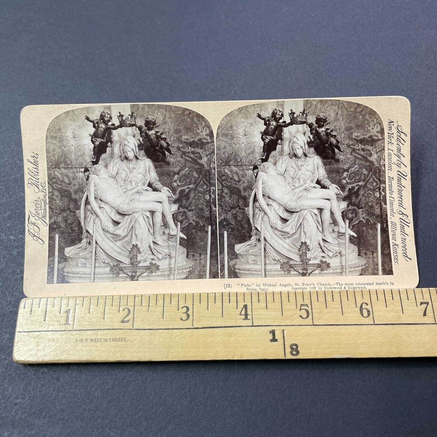 Antique 1897 Marble Carving By Michaelangelo Of Jesus Stereoview Photo Card 3304