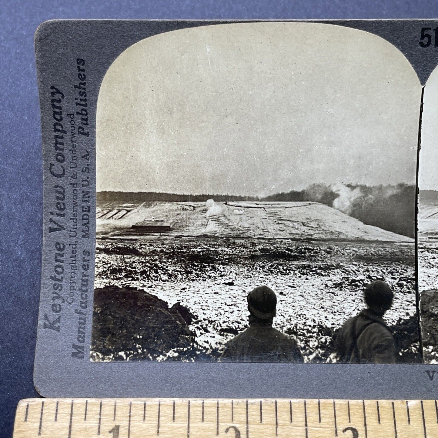 Antique 1918 Shelling German Positions In WW1 Stereoview Photo Card P2732