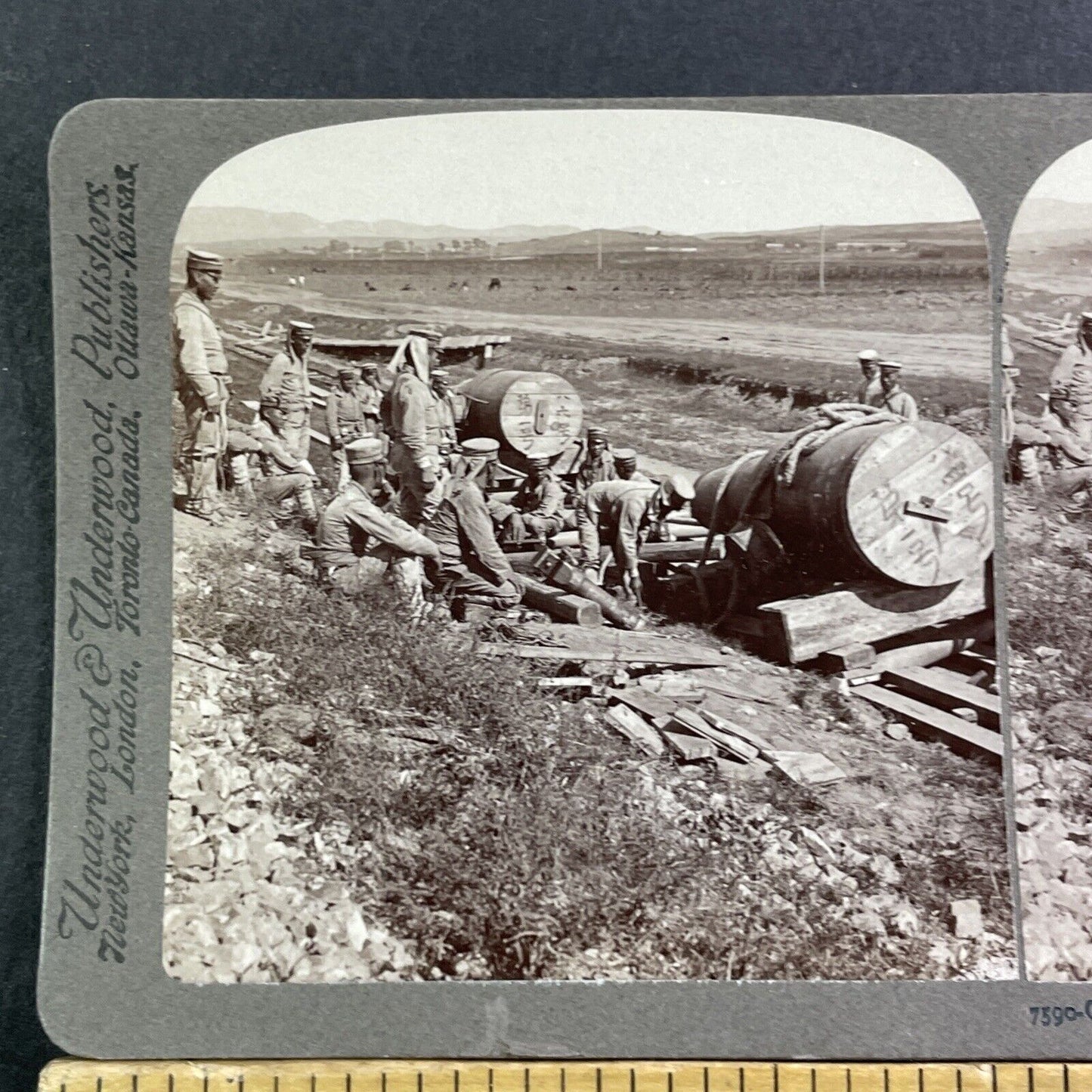 Japanese Heavy Guns In Dalian China Stereoview Lushun Port Antique c1905 X2467