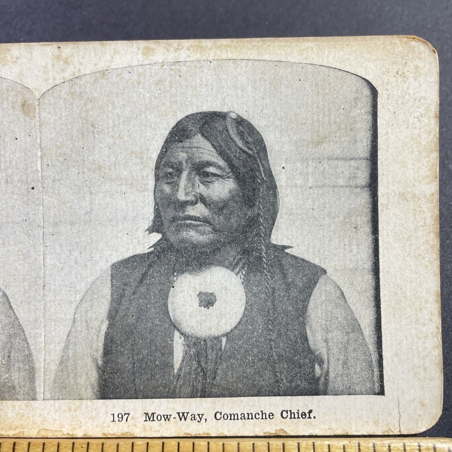 Antique 1905 Chief Mow-Way Native American Indian Stereoview Photo Card Q2248