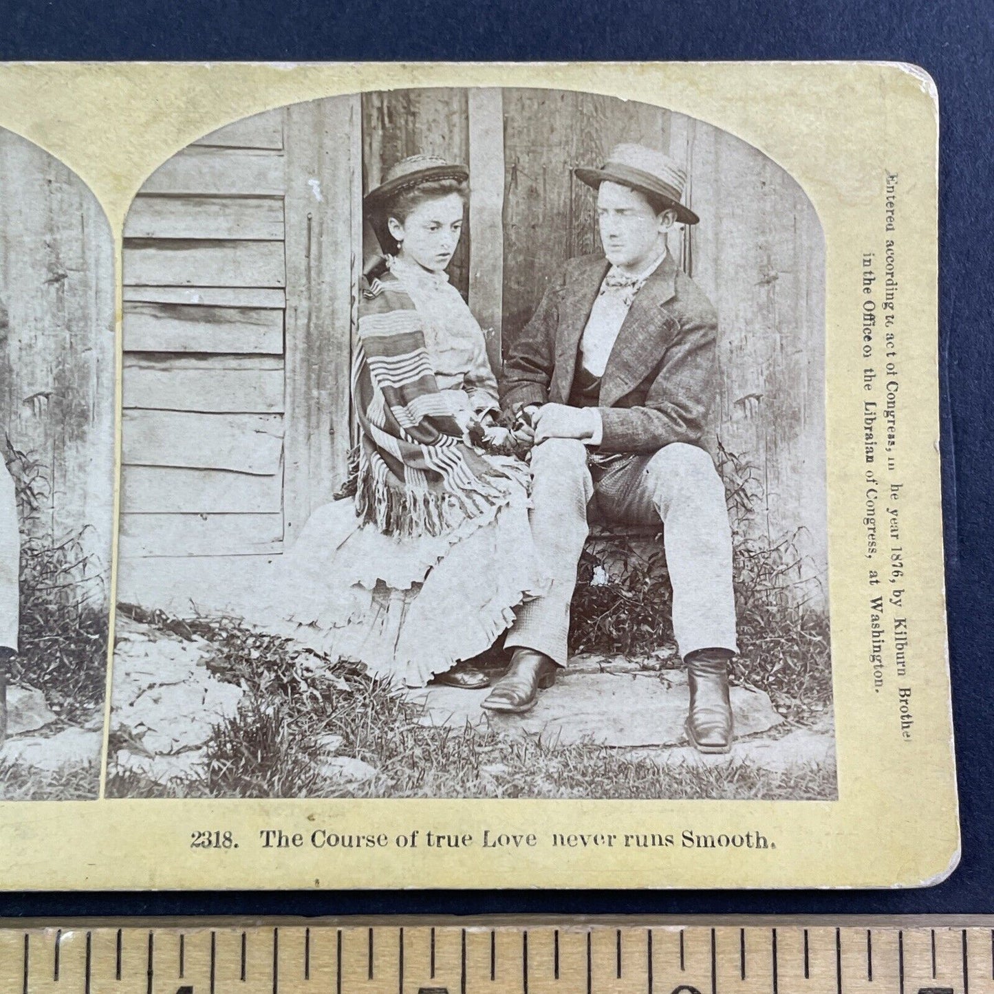 Man and Woman Have an Argument Stereoview BW Kilburn Antique c1876 X4078