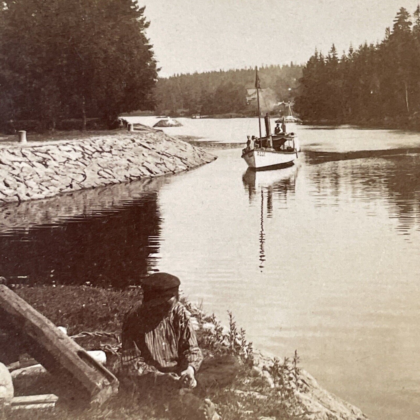 Lavola Finland Canal View Stereoview Underwood Antique 1897 X3545