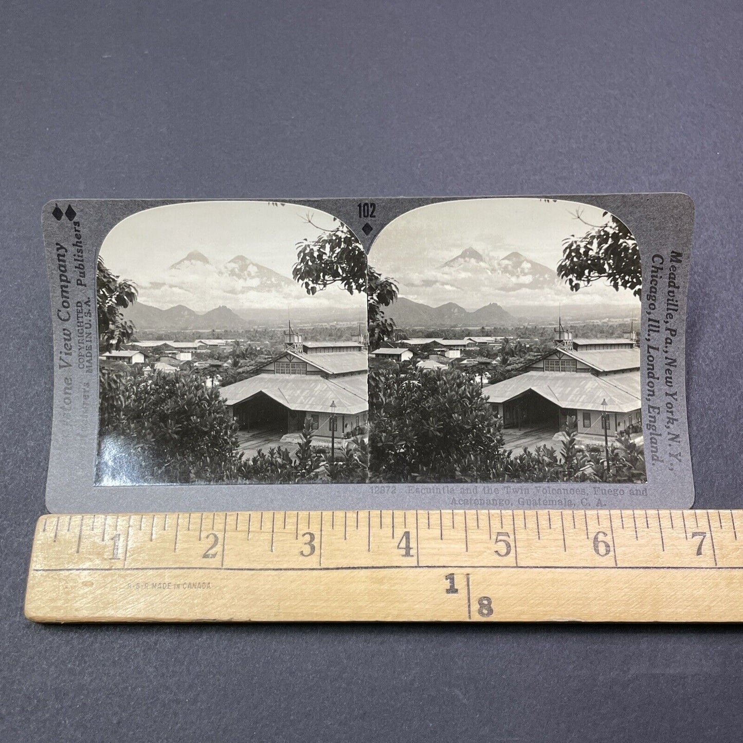 Antique 1910 The Acatenango Volcano Guatemala Stereoview Photo Card V2043