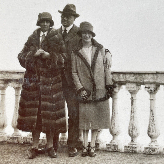 Antique 1925 Wealthy American Girls Balcony Ital OOAK Stereoview Photo Card 3248