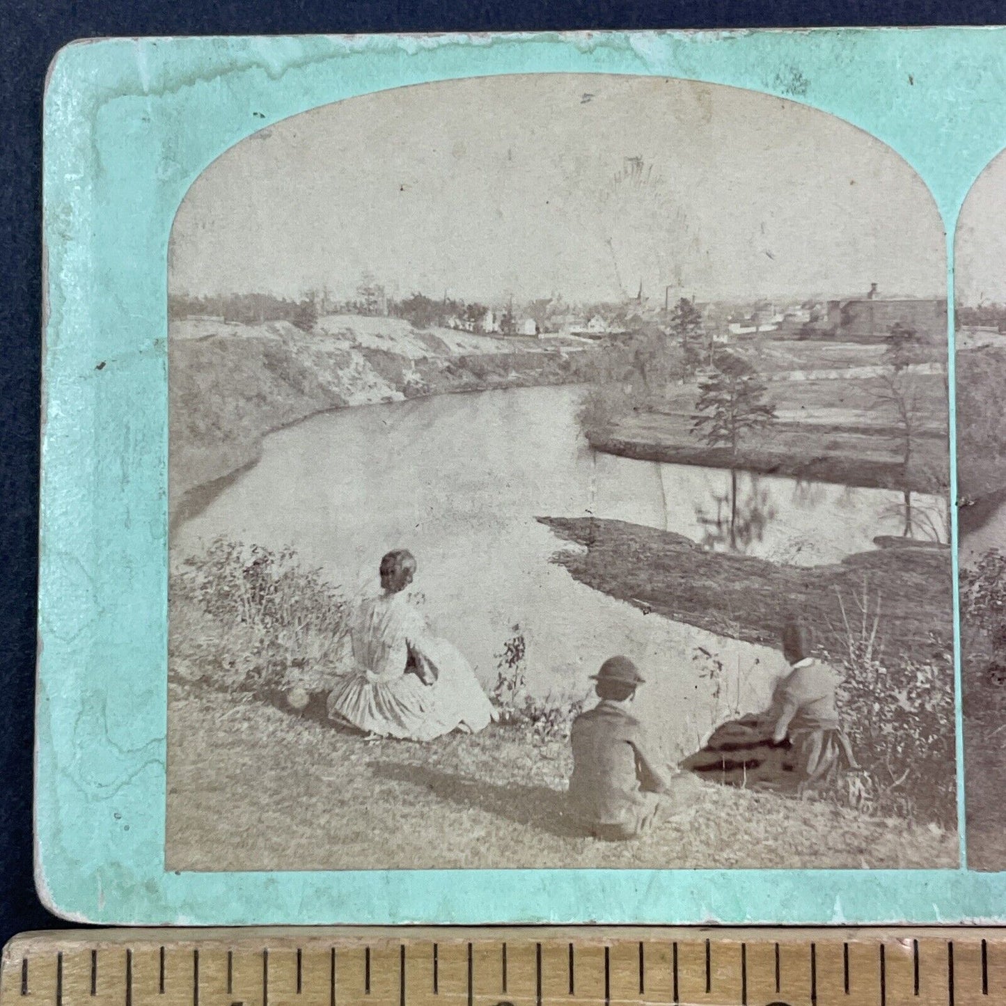 Nashua River From Fairmount Street Stereoview Nashua NH Antique c1865 X2443