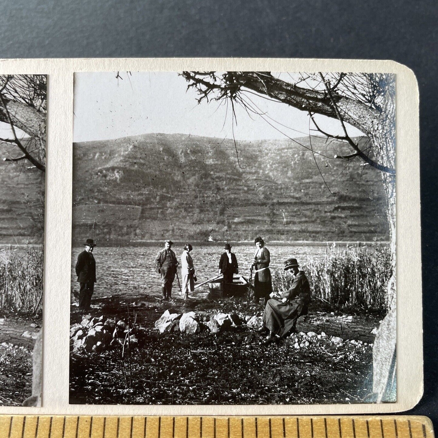 Antique 1925 Wealthy Family Lake Nemi Italy OOAK Stereoview Photo Card P3265