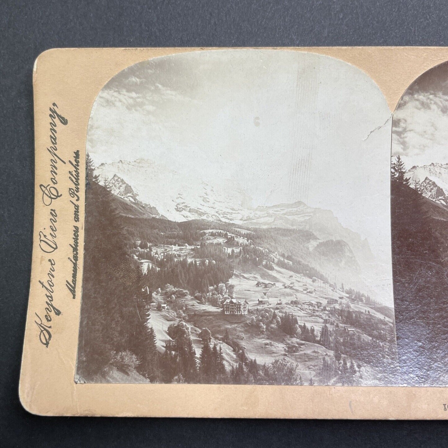 Antique 1900 Wengen Switzerland Alpine Village Stereoview Photo Card P1902