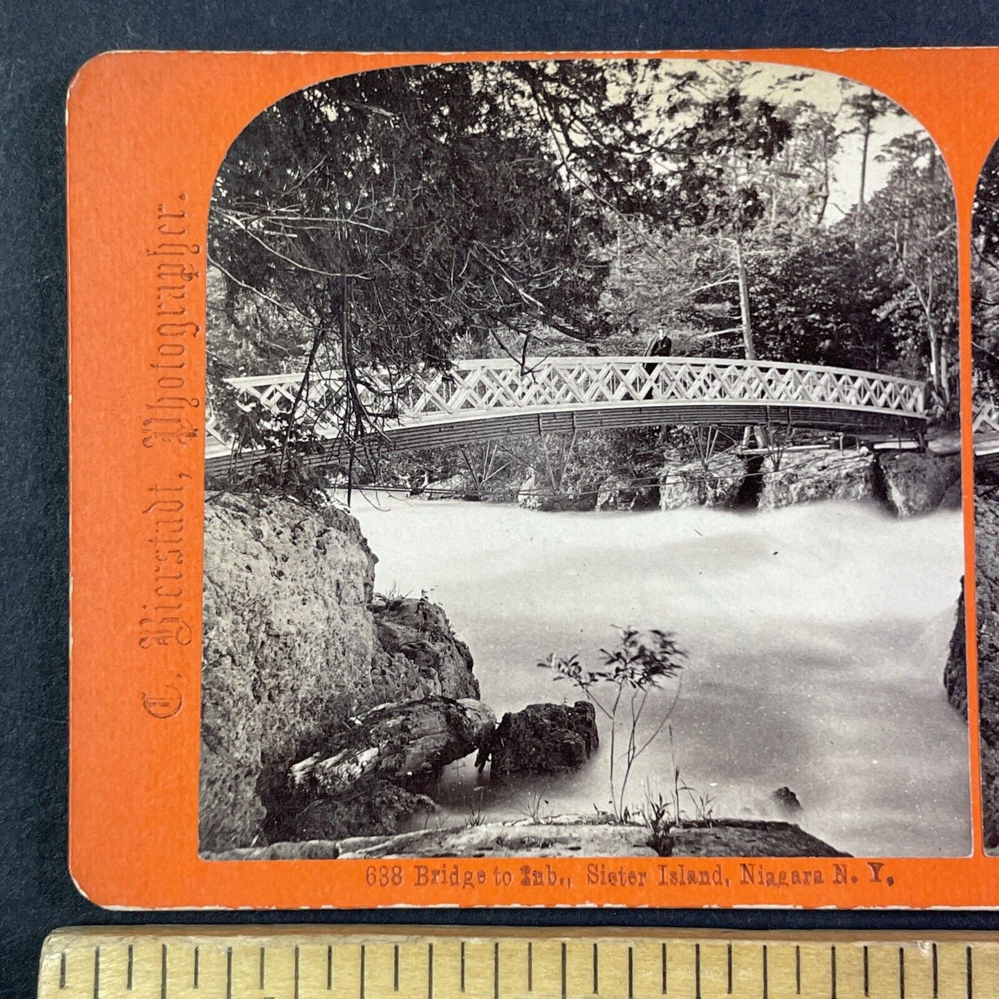 Bridge to Sister Island New York Stereoview Charles Bierstadt c1870s Y2229