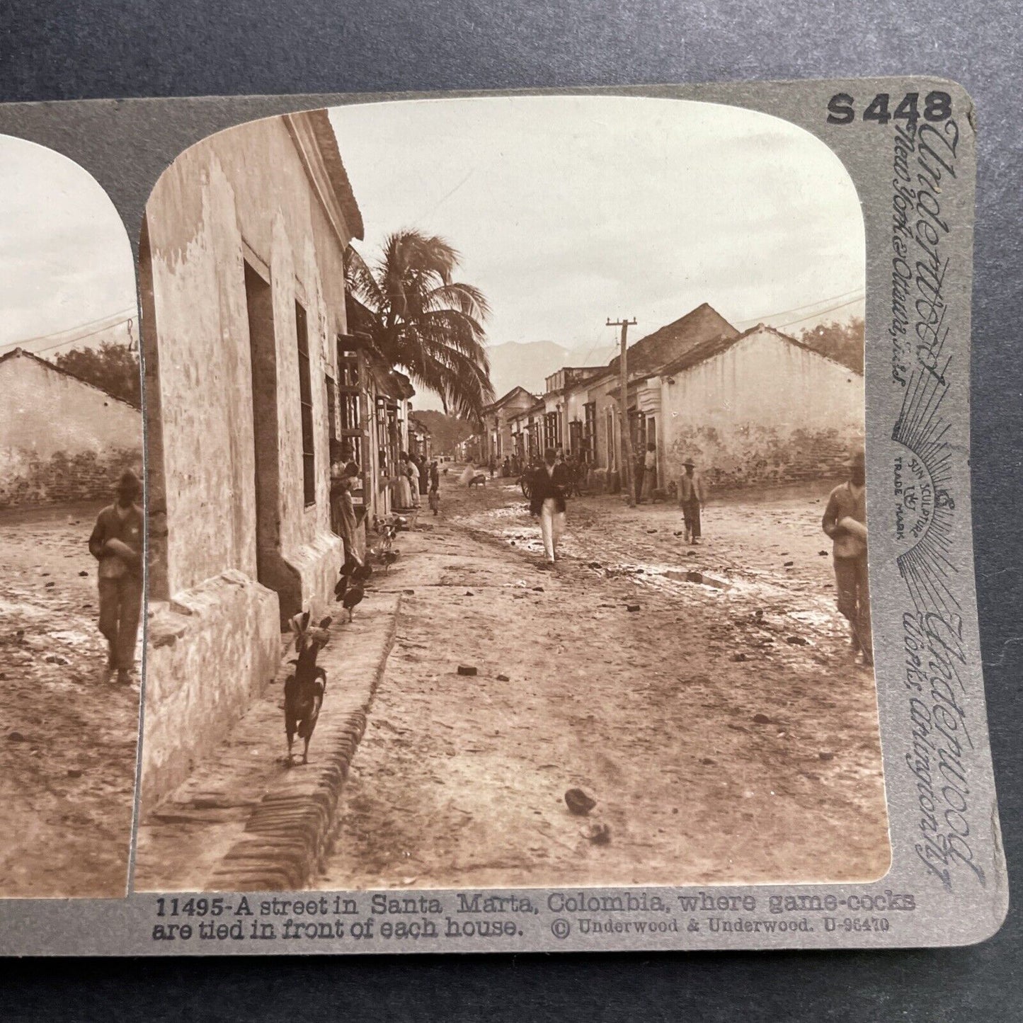 Antique 1905 Santa Marta Colombia Downtown Street Stereoview Photo Card P1319