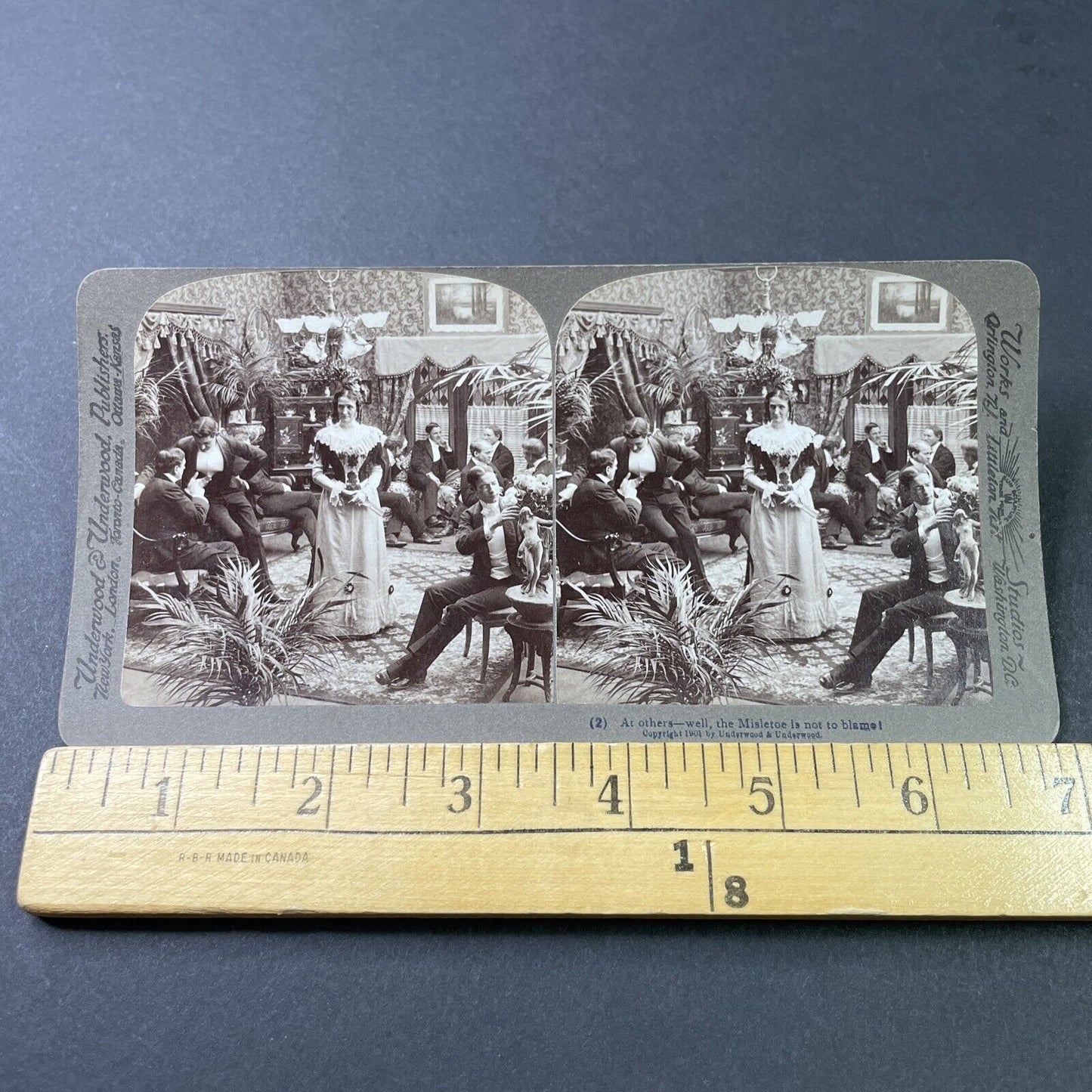 Antique 1901 Men Not Attracted To Woman Under Mistle Stereoview Photo Card P2867