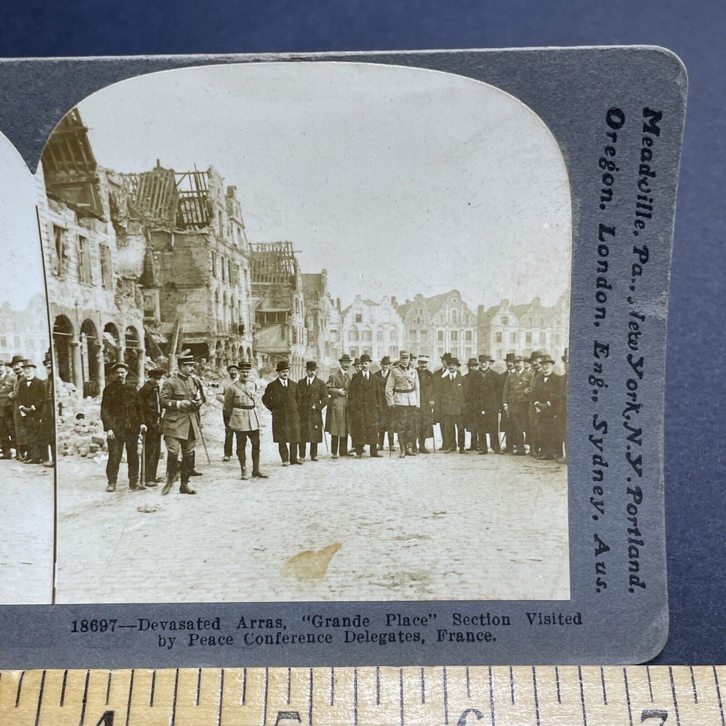 Antique 1918 Georges Clemenceau Visits Arras France Stereoview Photo Card P2026