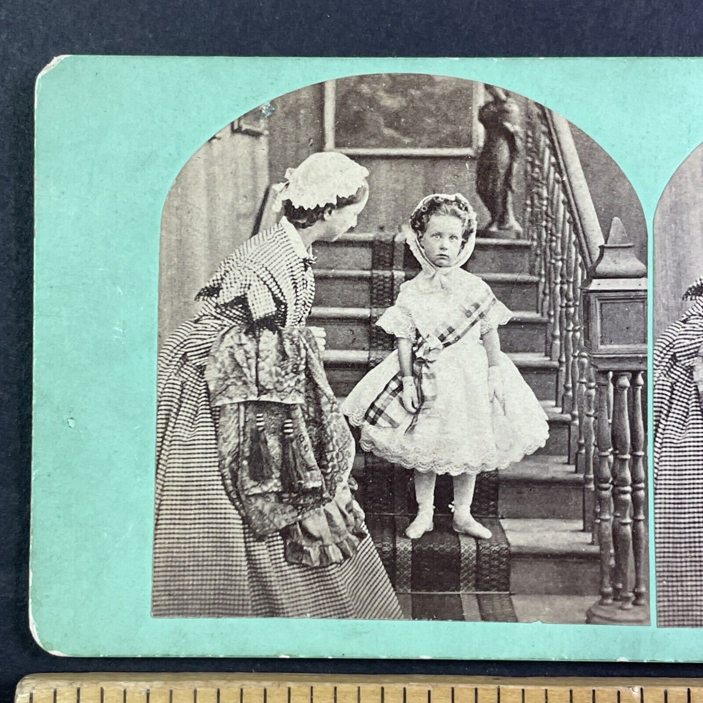 Victorian Mother & Daughter Dress Up For Party Stereoview Antique c1855 X3659