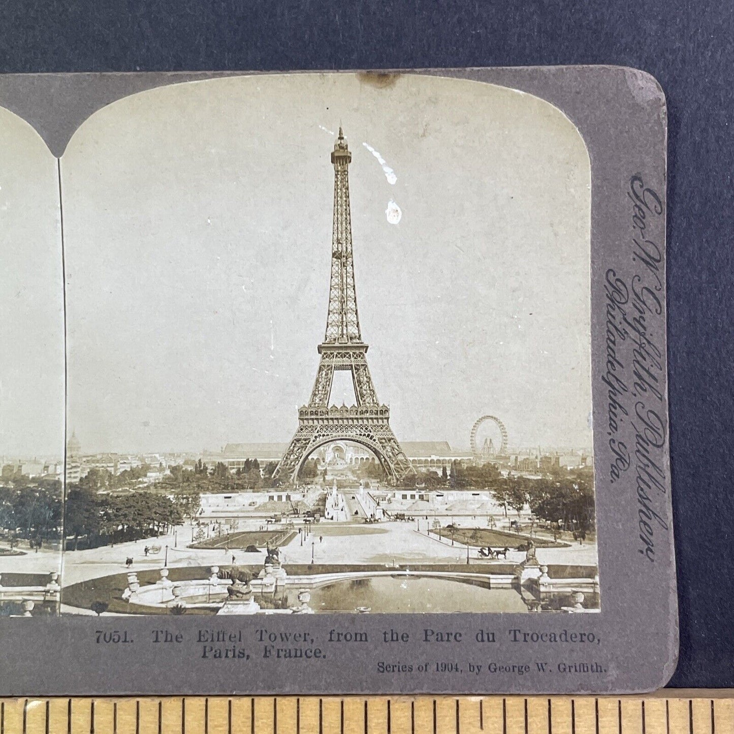 Ferris Wheel & Eiffel Tower Paris France Stereoview Antique c1904 X3504