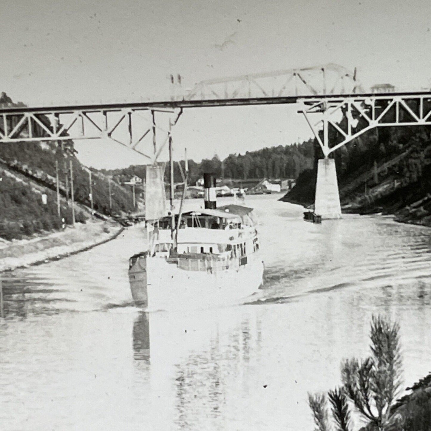 Antique 1920s Ship In Sodertalje Canal Sweden Stereoview Photo Card V3006