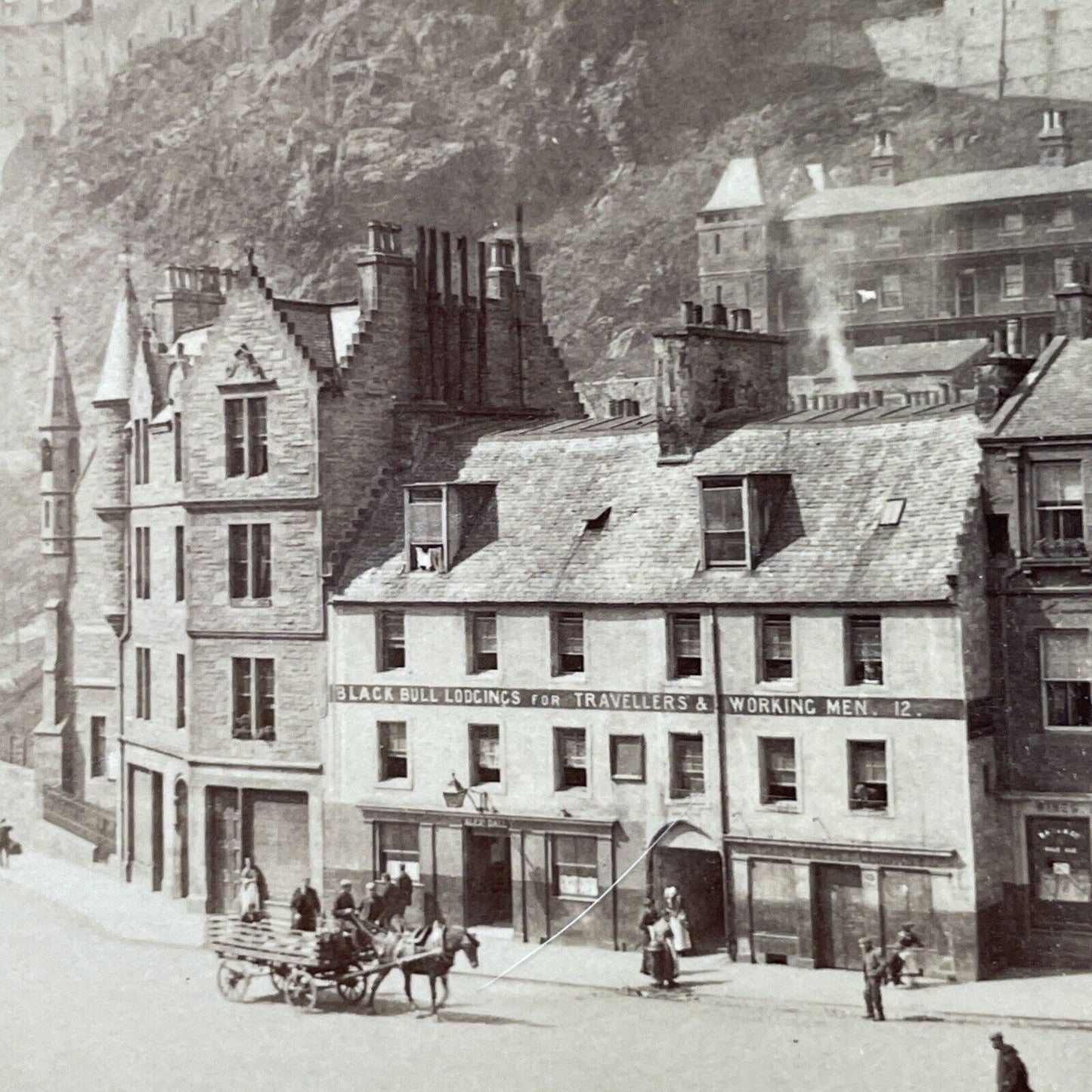 Antique 1896 Edinburgh Castle Grasmarket Scotland Stereoview Photo Card P3778