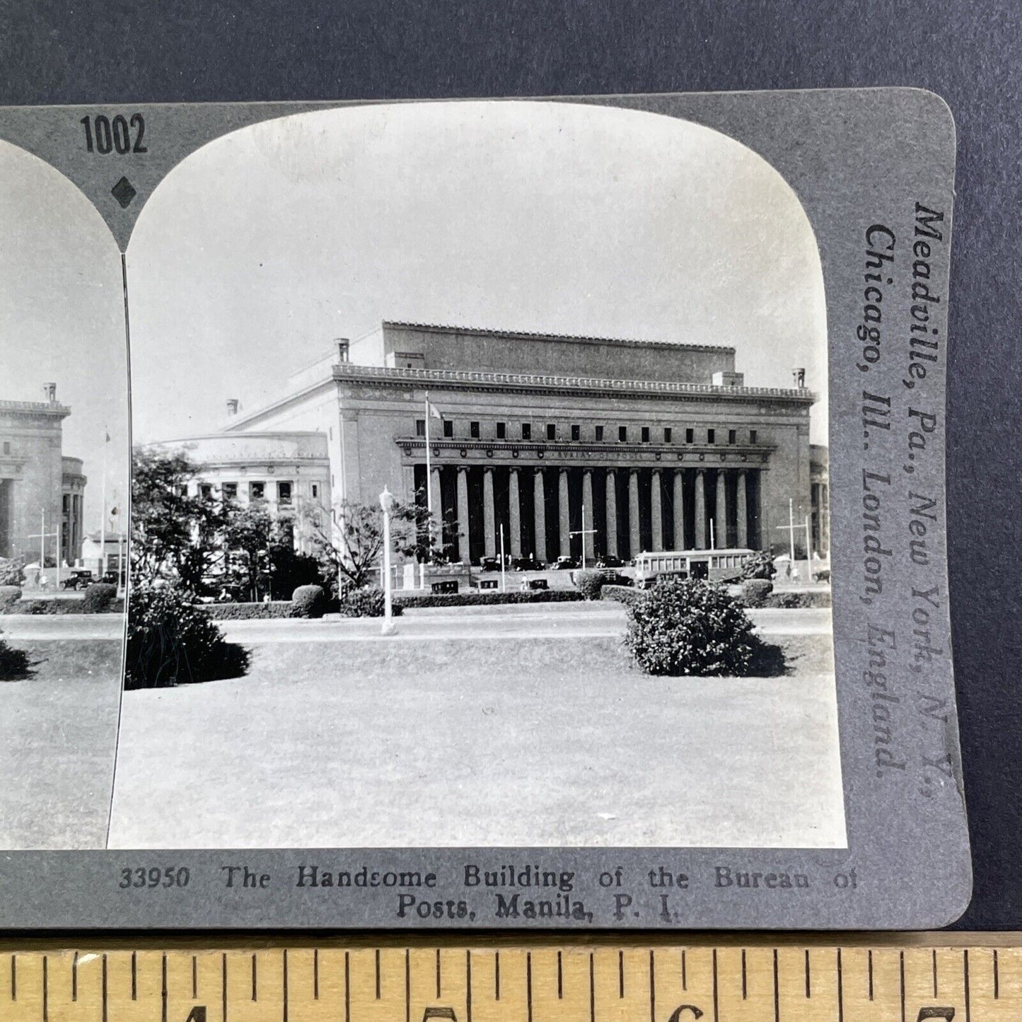 USPS Post Office in Manila Philippines Stereoview Antique c1935 Y414