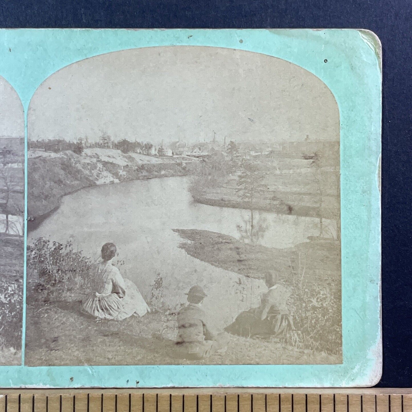 Nashua River From Fairmount Street Stereoview Nashua NH Antique c1865 X2443