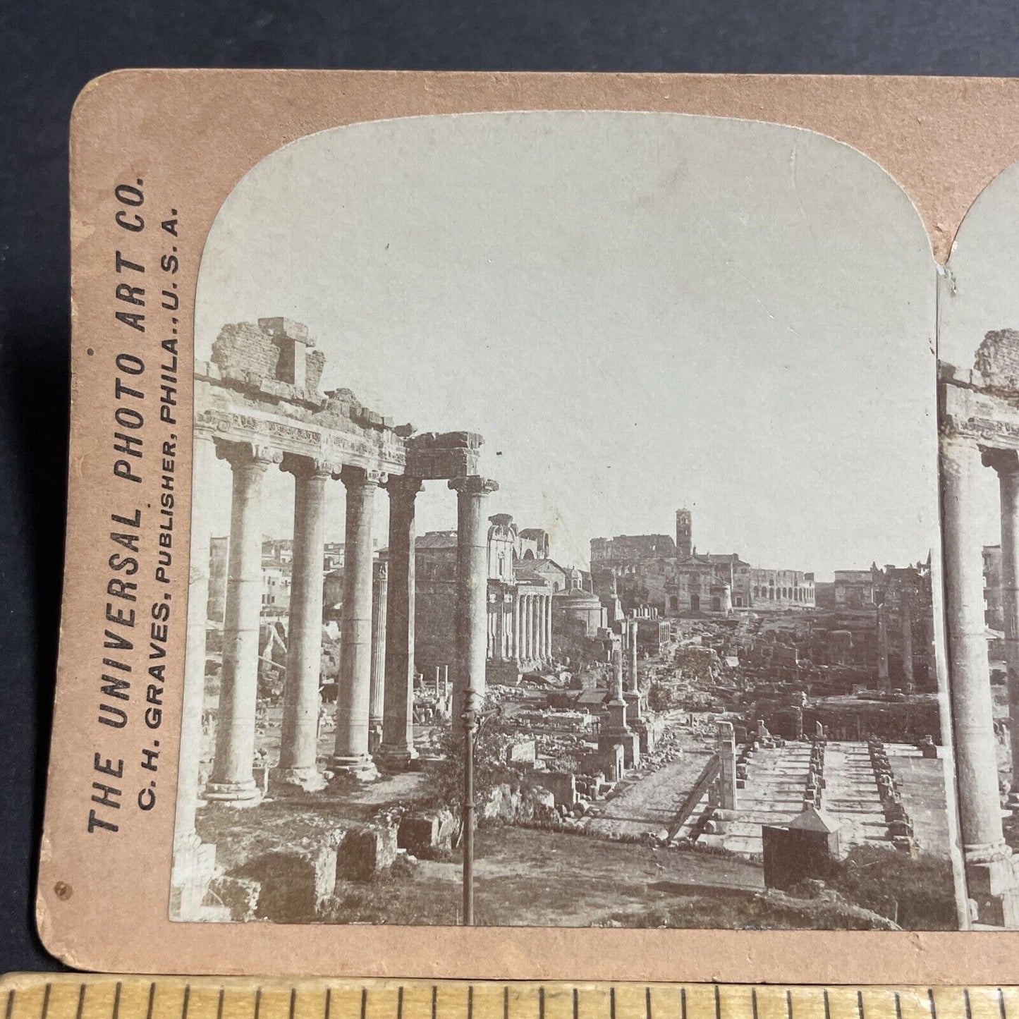 Antique 1900 The Roman Forum In Rome Italy Stereoview Photo Card P5159