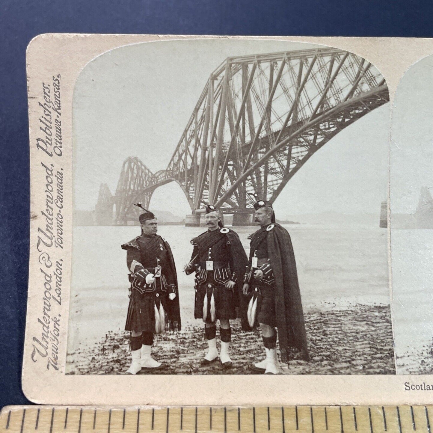 Antique 1900 Great Forth Bridge Edinburgh Scotland Stereoview Photo Card P3776