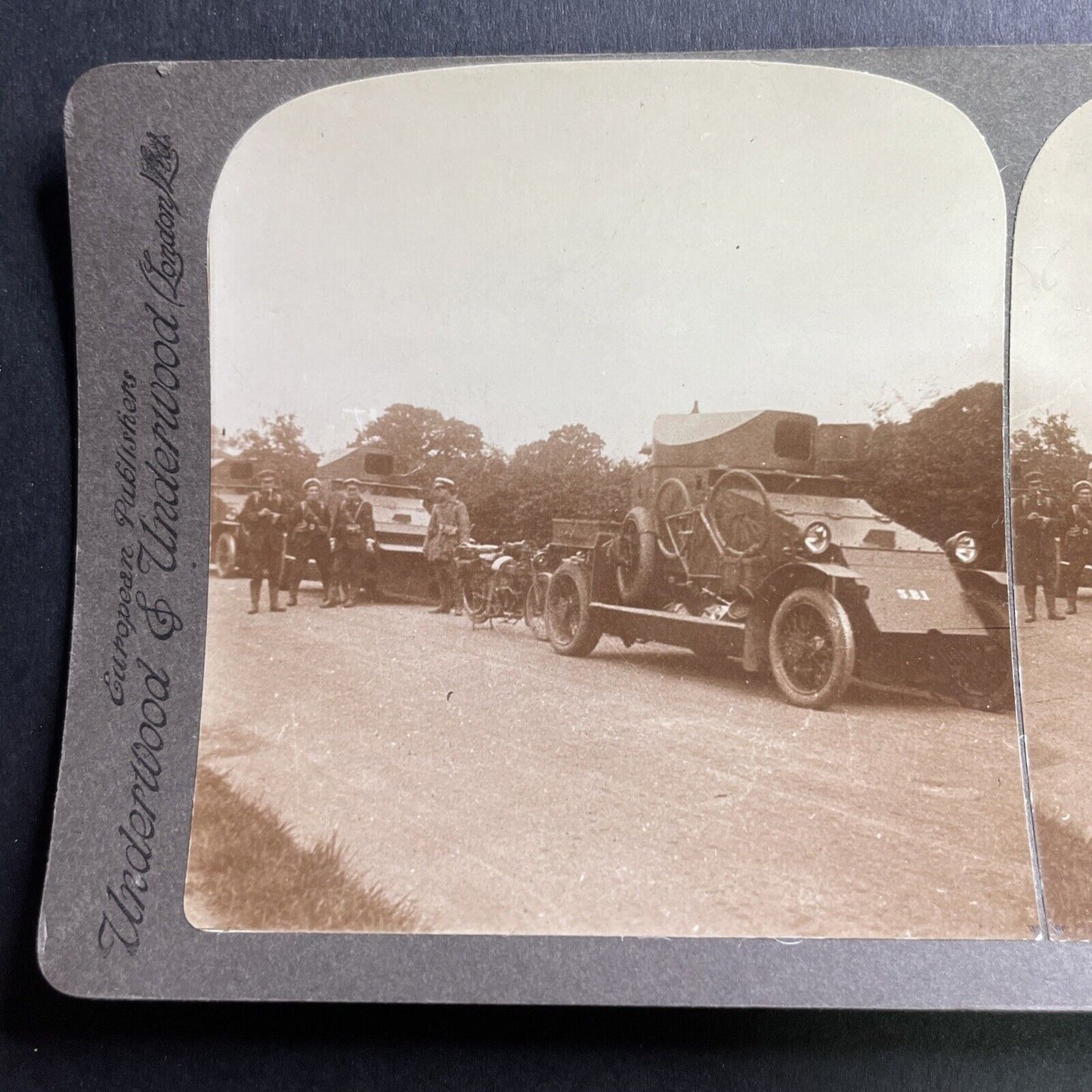 Antique 1917 US Army Armored Personnel Carriers APVs Stereoview Photo Card P1590