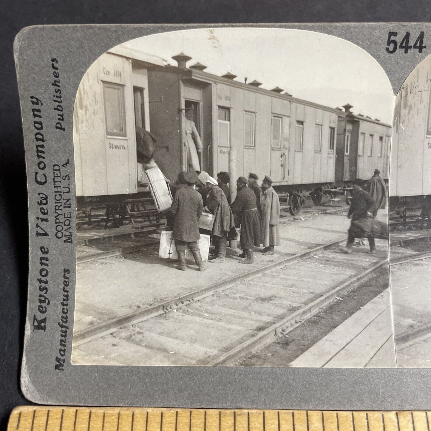 Antique 1920s Russian Soldiers On Train Kansk Russia Stereoview Photo Card P4242