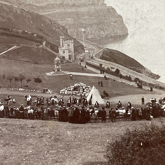 Antique 1897 Llandudno Wales Town Meeting England Stereoview Photo Card Q2228