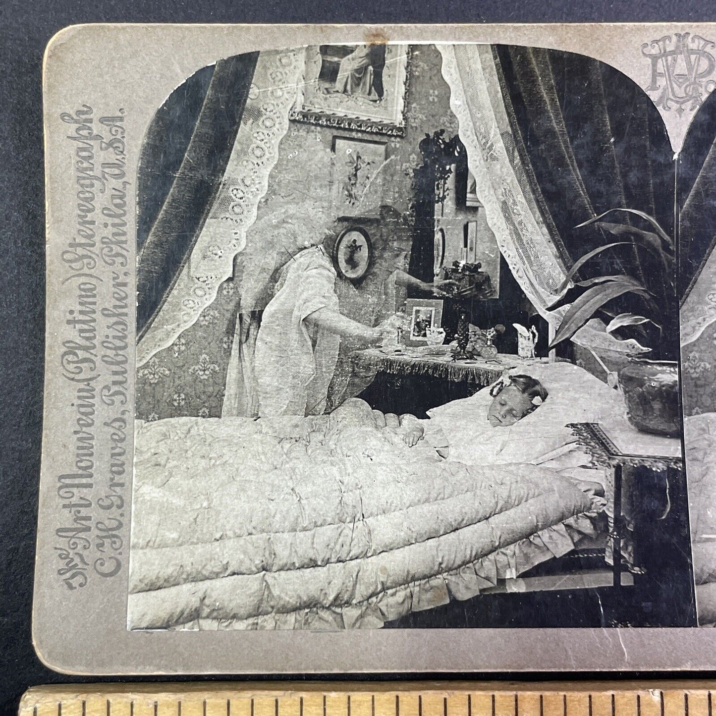 Ghost Mother Angel Hovers over Child Stereoview Antique c1898 Y1359