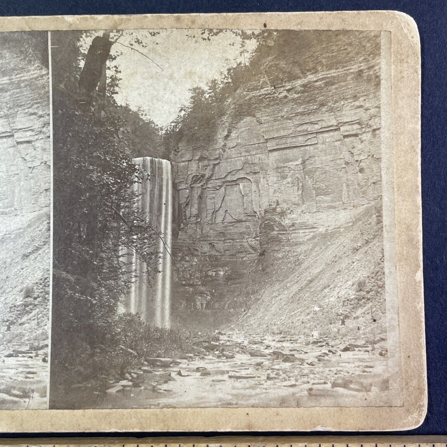 Taughannock Falls Stereoview Trumansburg New York Antique c1870s Y2174