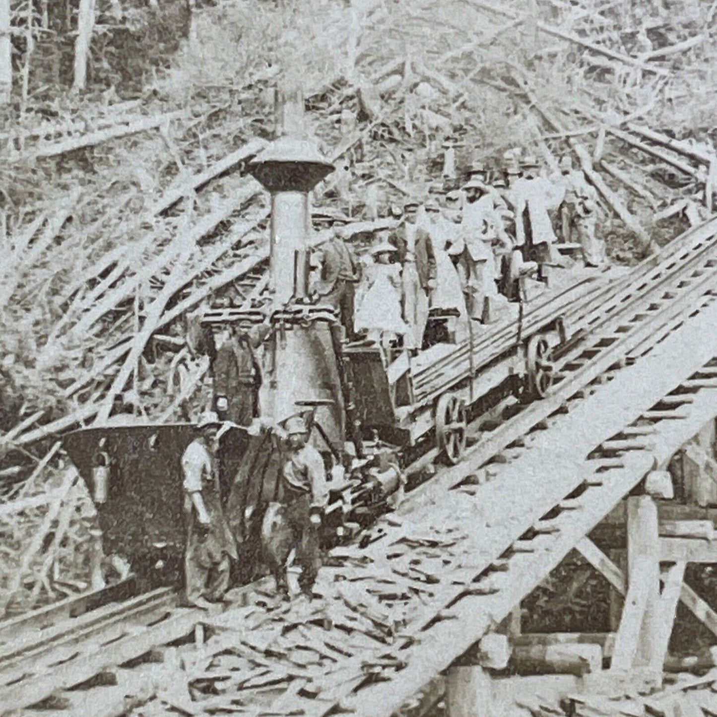 Mt Washington Railroad Sylvester Marsh Demonstration Train Stereoview c1866 Y873