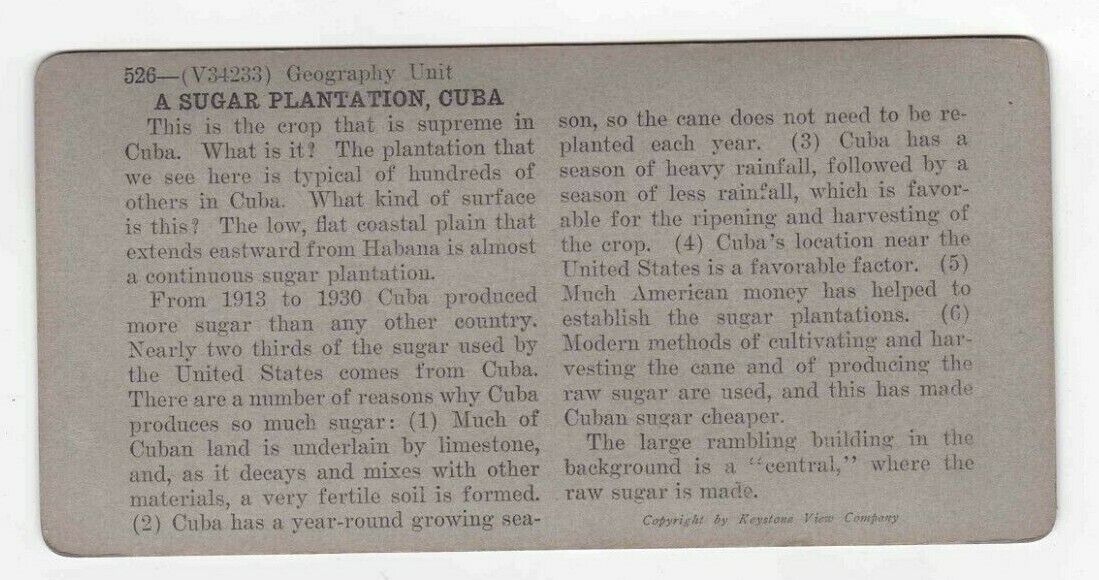 Antique 1932 Sugar Plantation & Sugar Refinery Cuba Stereoview Stereo Card P130