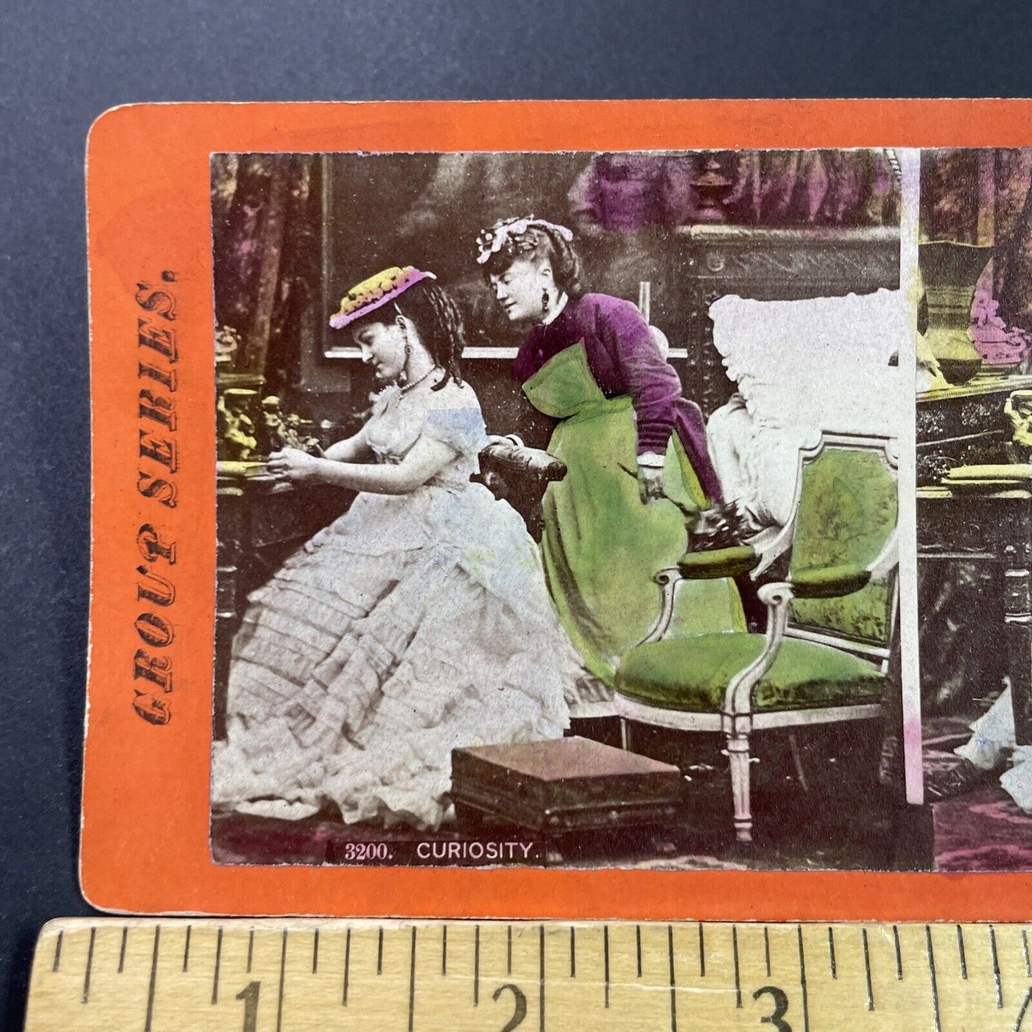 Antique 1860s Women Practice Their Writing Stereoview Photo Card P3985