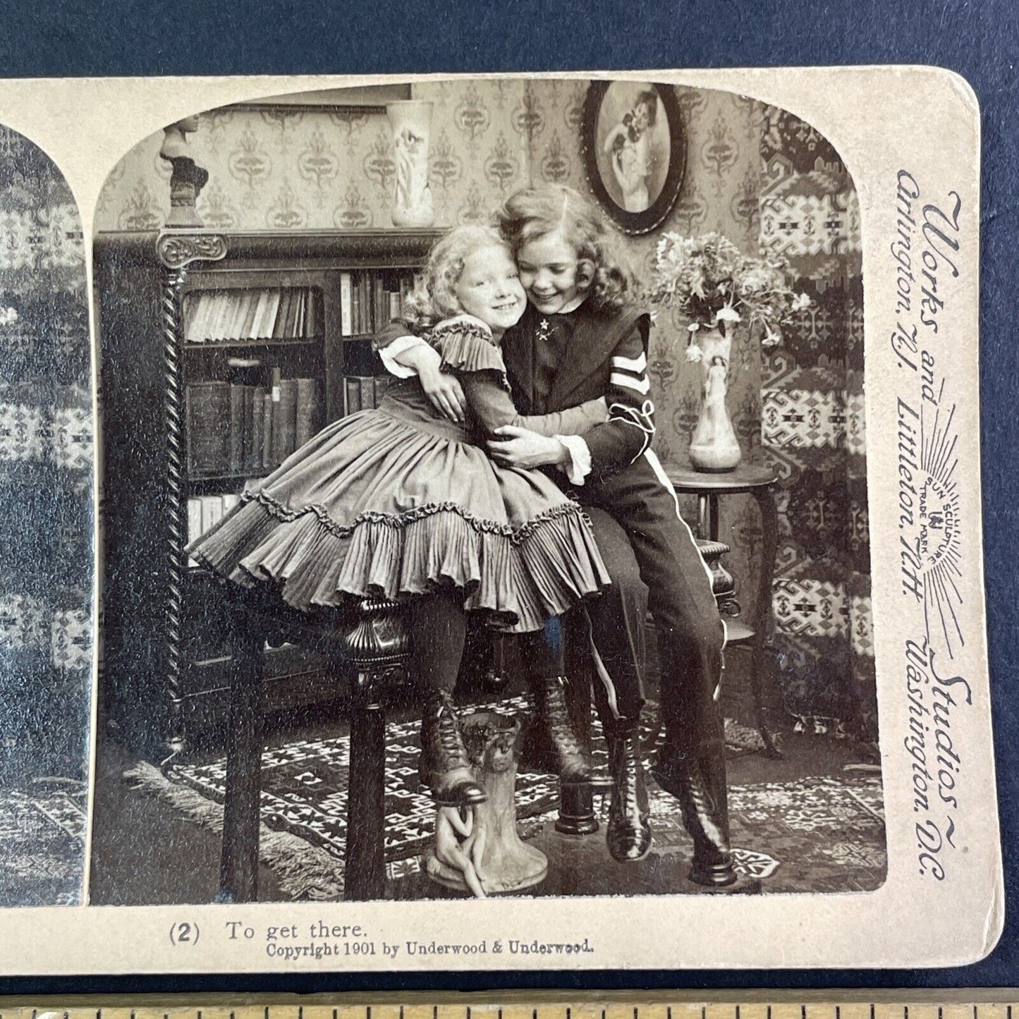 Victorian Children Hugging and Playing Stereoview Antique c1901 Y1391